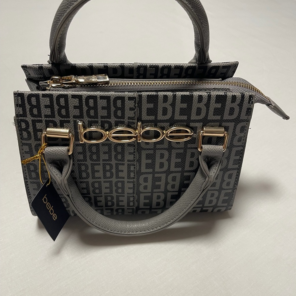 Bebe Logo Mini Bag in Gray and Gold